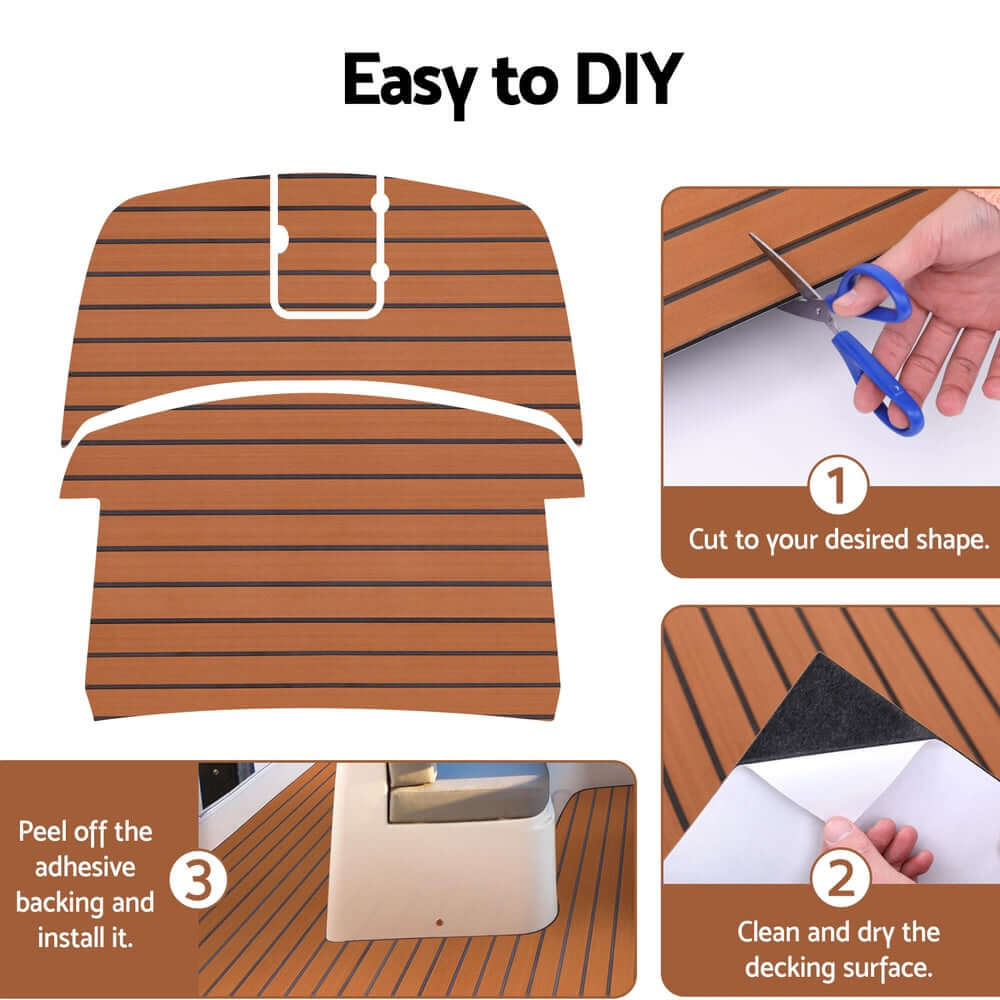 Easy DIY steps for installing Seamanship EVA boat flooring with self-adhesive backing for affordable quality.