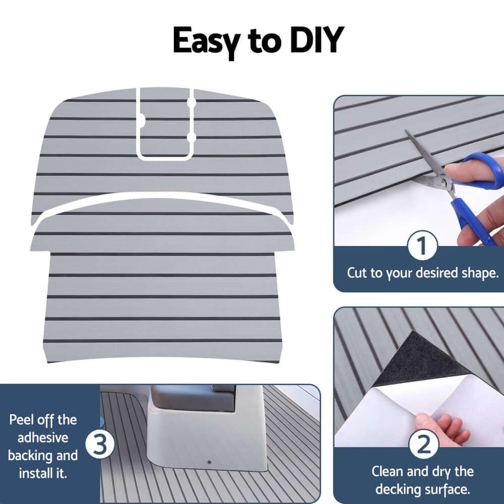 DIY guide for Seamanship EVA Foam Boat Flooring with easy installation steps and light grey design.