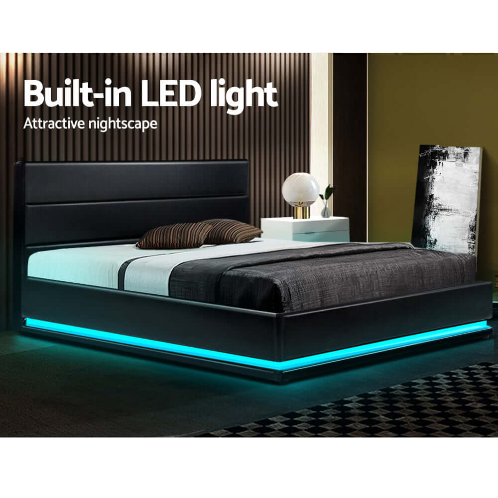 إطار سرير Artiss Queen Size LED Gas Lift أسود LUMI