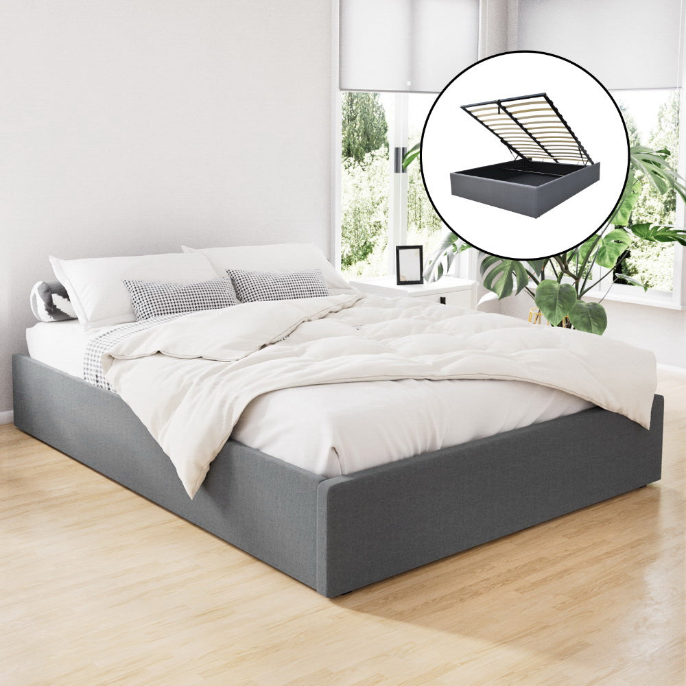 Artiss Bed Frame Double Size Gas Lift Base Grey Toki