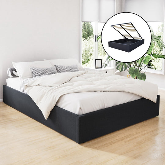 Artiss Bed Frame Queen Size Gas Lift Base Charcoal TOKI