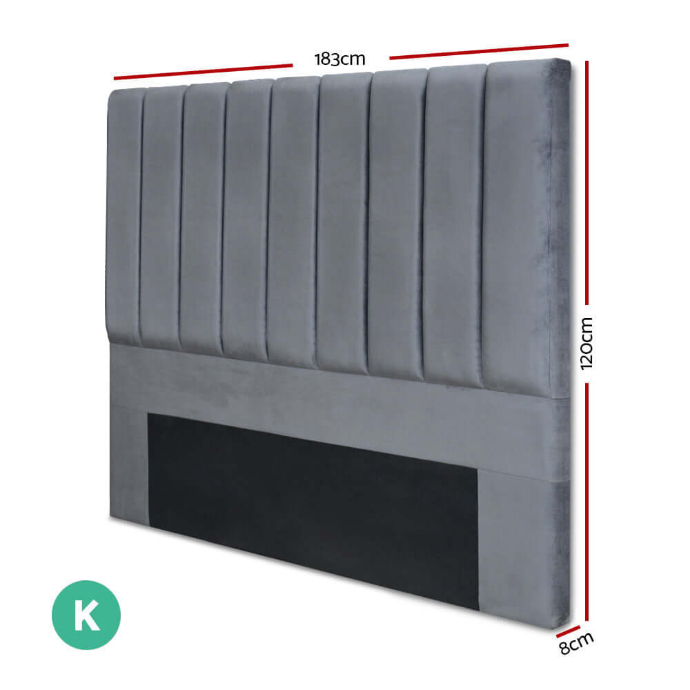 لوح رأس سرير Artiss King Velvet - VELA Grey 