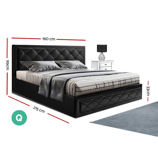 Artiss Bed Frame Queen Size Gas Lift Black TIYO