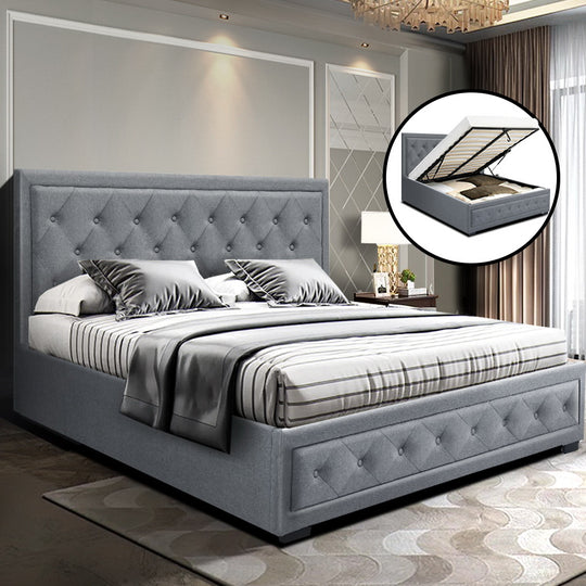 Artiss Bed Frame King Size Gas Lift Grey TIYO