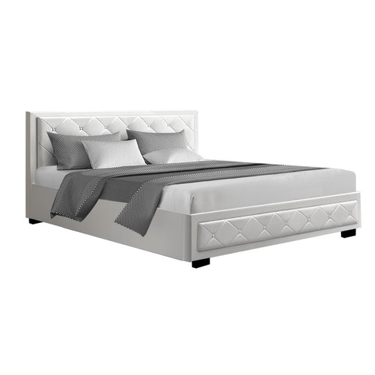 Artiss Bed Frame King Size Gas Lift White TIYO