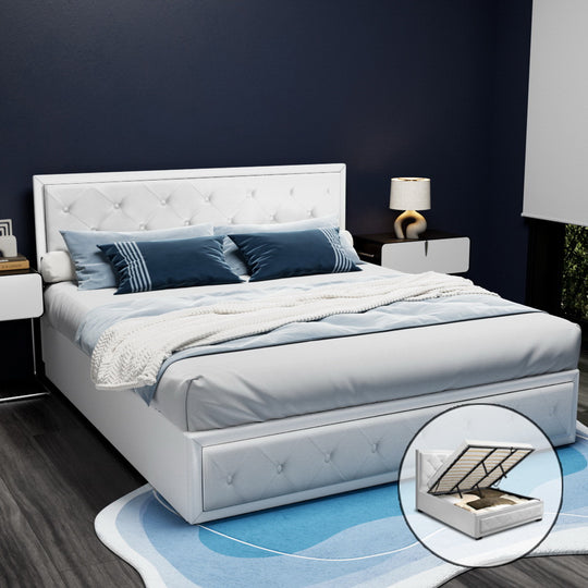 Artiss Bed Frame King Size Gas Lift White TIYO