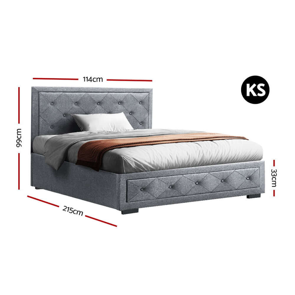 Artiss Bed Frame King Single Size Gas Lift Storage Mattress Base Wooden Grey