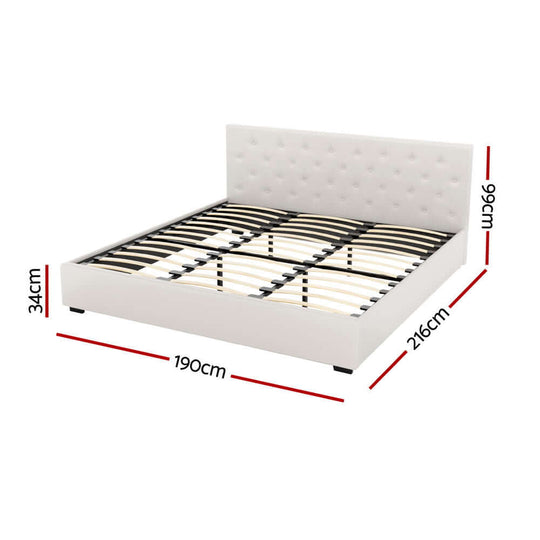 Artiss King Size Bed Frame with Gas Lift in Beige, featuring a tufted headboard and sturdy slat base for quality support.