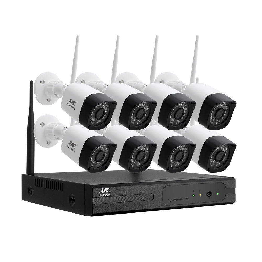 UL-tech 3MP Wireless CCTV 8CH 8 Square Cameras system with NVR for affordable, quality home security and optimal monitoring day and night.