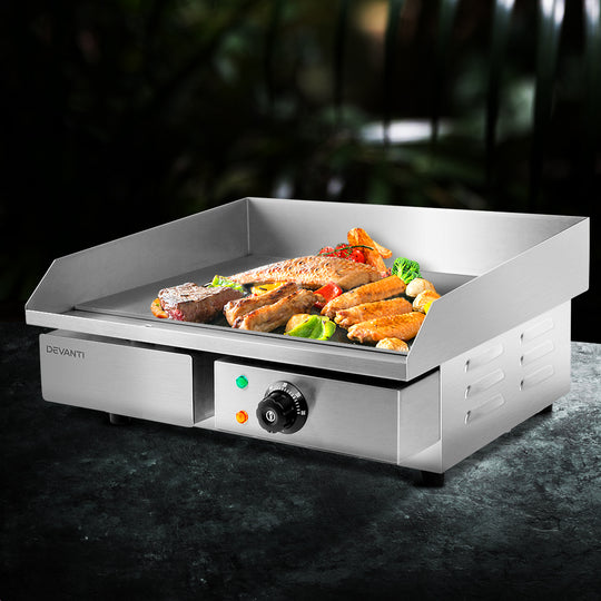 Devanti Commercial Electric Griddle 55cm BBQ Grill Plate 3000W