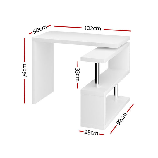 Artiss Computer Desk L - Shape Bookshelf White