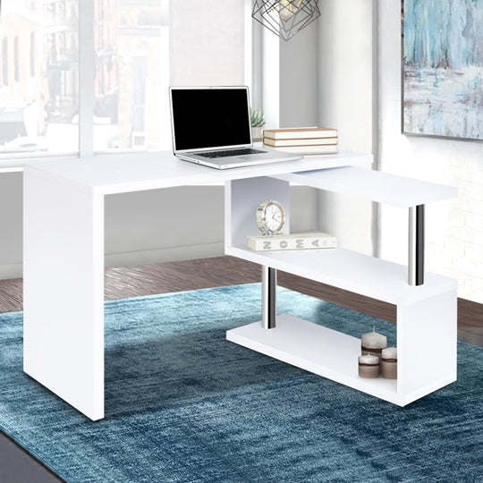 Artiss Computer Desk L - Shape Bookshelf White