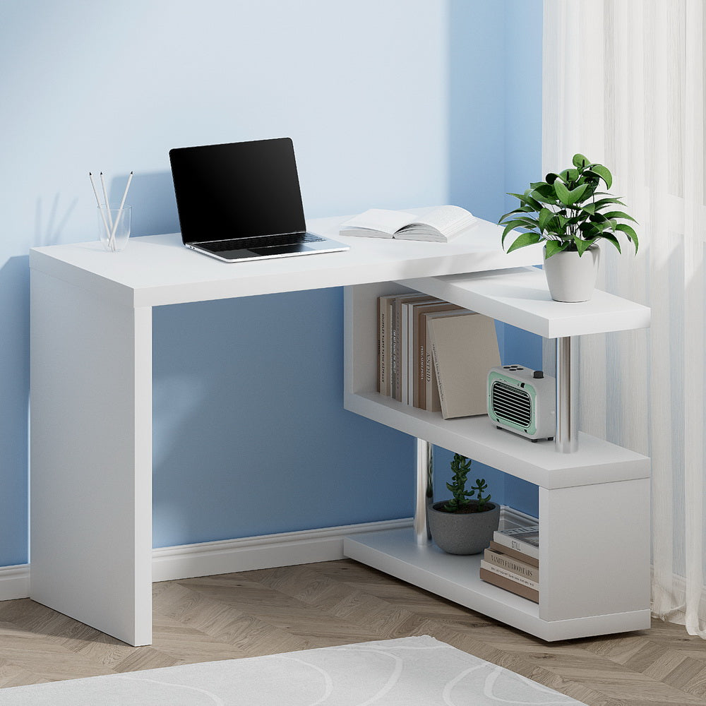 Artiss Computer Desk L - Shape Bookshelf White