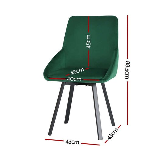 طقم كراسي طعام Artiss مكون من قطعتين بقاعدة دوارة مخملية باللون الأخضر