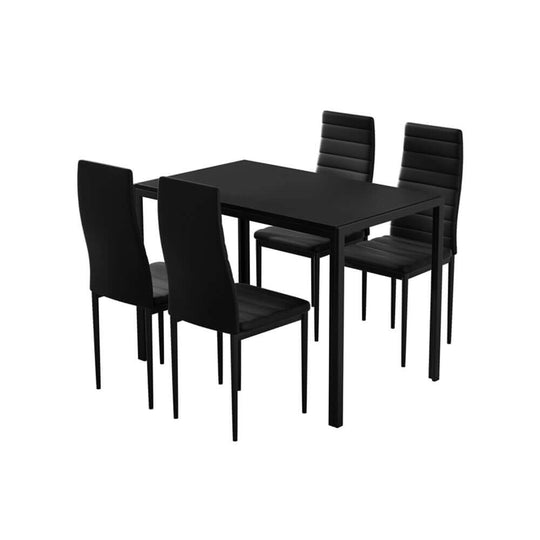 Artiss modern black dining set with four stylish chairs and table, perfect for enhancing dining room decor and versatile home interiors