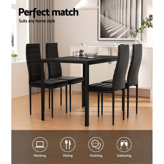 Artiss Dining Chairs and Table Set, 4 Black Chairs, Modern Design, Versatile and Stylish Dining Set for Any Home Decor