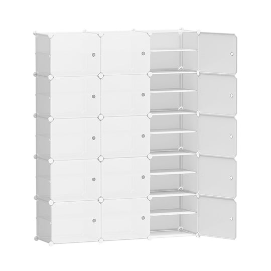 Artiss DIY shoe rack storage cabinet with 15 stackable white cubes for organizing shoes and accessories.