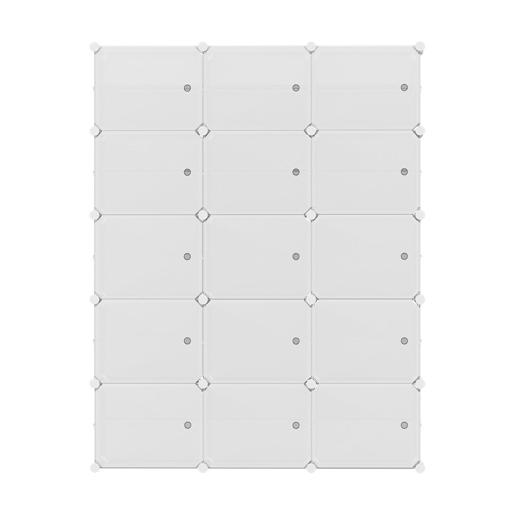 Artiss DIY shoe rack storage cabinet with 15 stackable white cubes, ideal for organizing shoes and more.