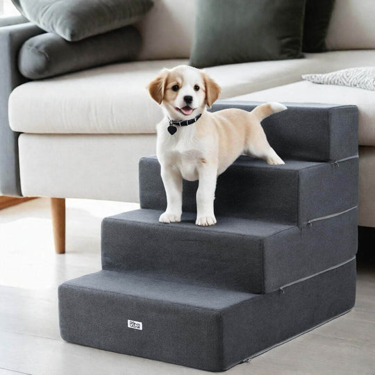 I.Pet Dog Ramp Foam Cover Dog Stairs Portable Cat Cat سلم لسرير الأريكة 4 خطوات