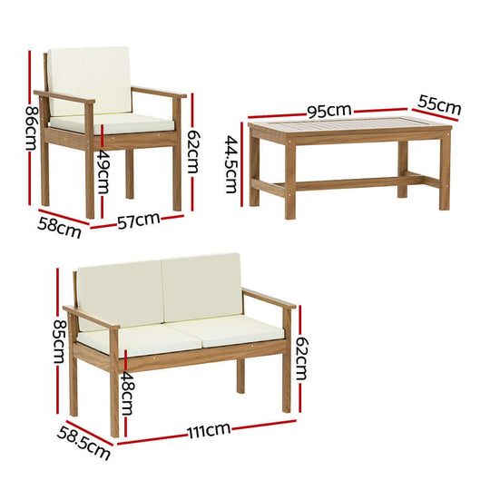 Gardeon 4-Piece Outdoor Sofa Set Wooden Couch Lounge Setting