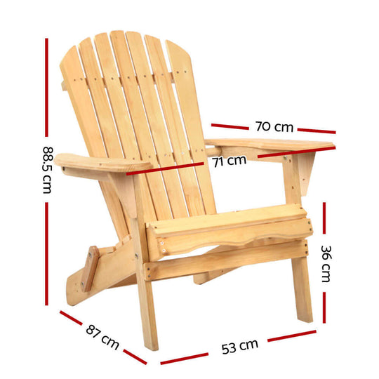 Gardeon Adirondack outdoor chair dimensions in cm, affordable wooden beach patio furniture for relaxation.