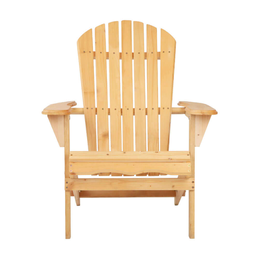 Affordable Gardeon Adirondack outdoor chair in natural wood design for relaxing beachside or patio use.