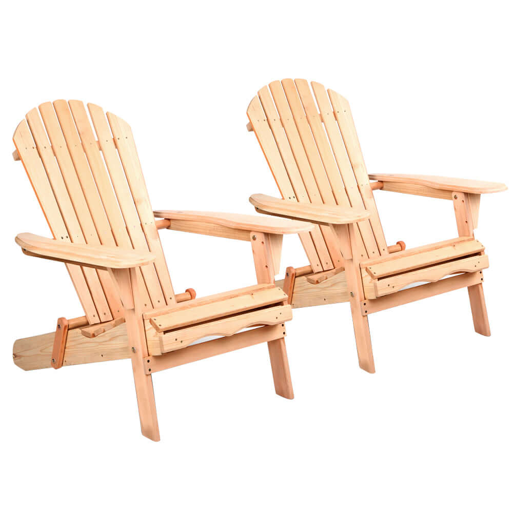 Set of 2 Gardeon Adirondack outdoor chairs, affordable wooden patio furniture for a relaxed garden ambience.