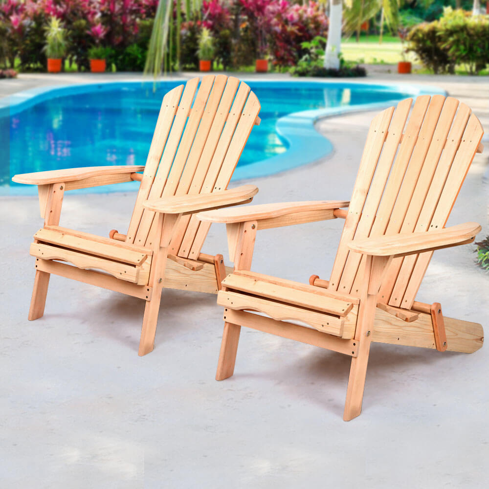 Affordable Gardeon Adirondack outdoor chairs, quality wooden beach patio furniture set, perfect for DIY decor.