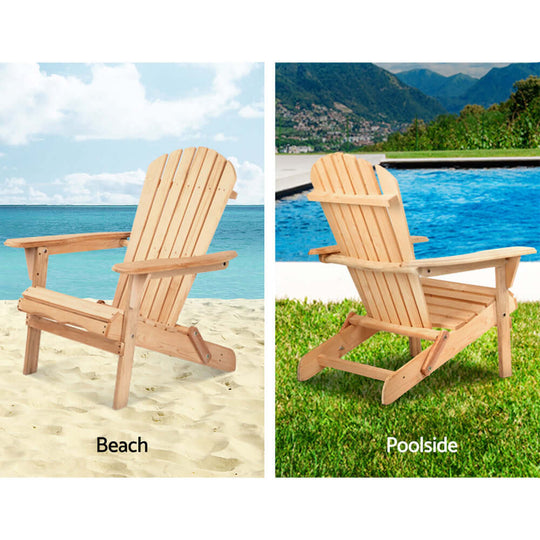 Gardeon Adirondack chairs on beach and poolside, showcasing affordable outdoor furniture for a relaxed ambiance.