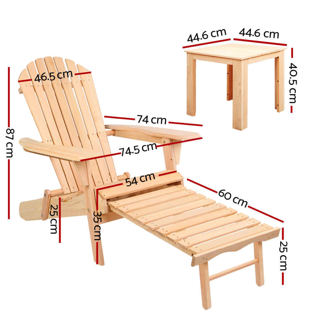 Dimensions of Gardeon 3PC Adirondack Outdoor Table and Chairs Set, ideal for patio, beach, and backyard relaxation.