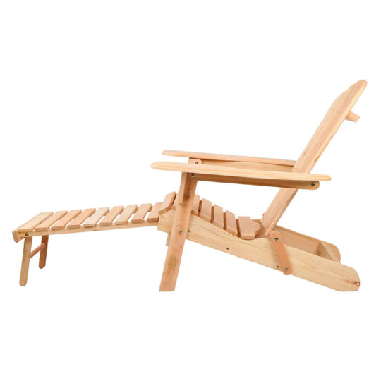 Gardeon wooden Adirondack chair with adjustable reclining footrest, ideal for outdoor relaxation on the patio or beach.