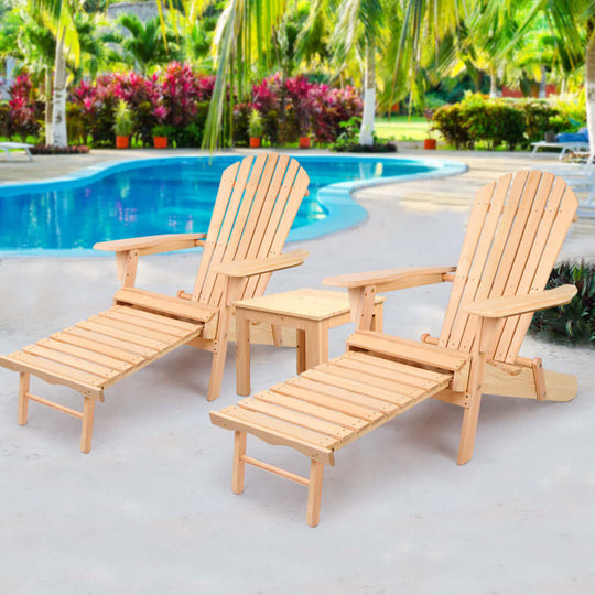 Gardeon 3PC Adirondack chair and table set by a pool, perfect for outdoor relaxation, affordable and quality design.