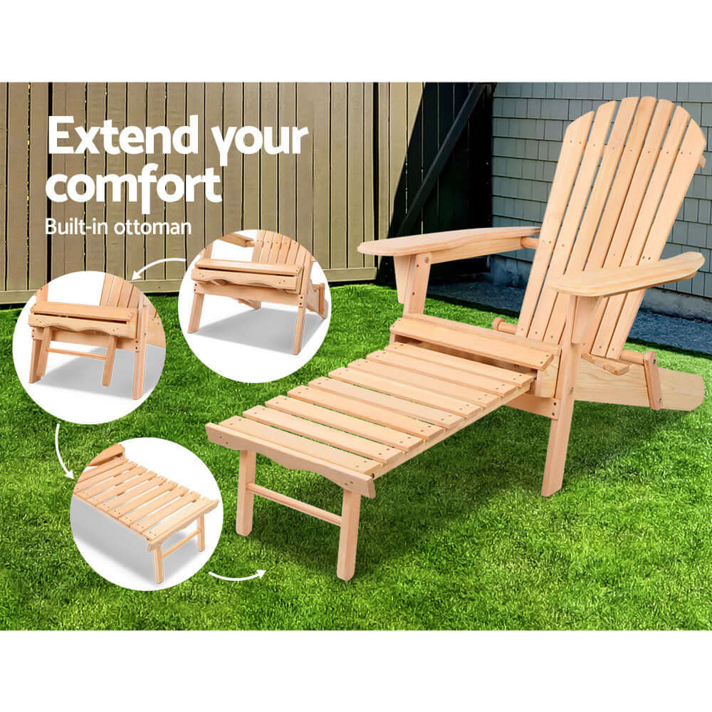 Gardeon Adirondack chair with built-in ottoman, perfect for outdoor comfort and relaxation on the patio.