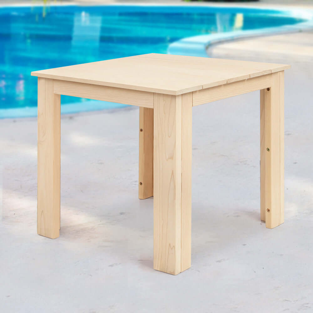 Gardeon wooden side table for outdoor use by pool, affordable quality for coffee or drinks, eco-friendly design, sturdy construction.