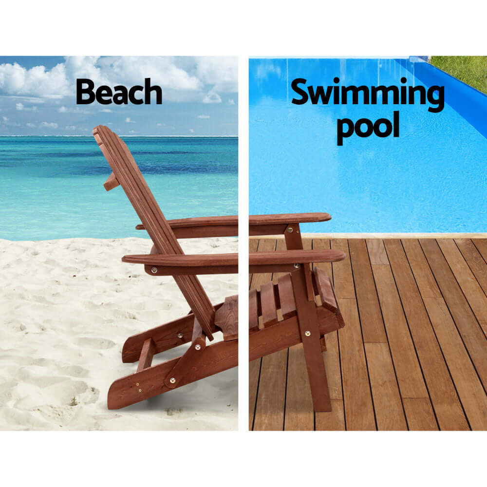 Gardeon wooden foldable beach chair by the ocean and swimming pool, ideal for outdoor relaxation.