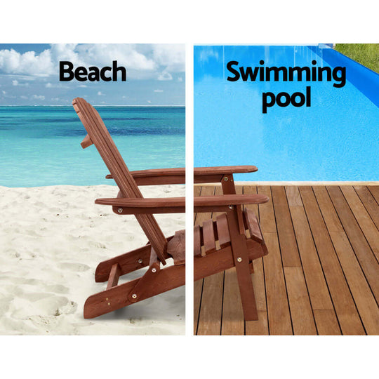 Gardeon wooden foldable beach chair by the ocean and swimming pool, ideal for outdoor relaxation.