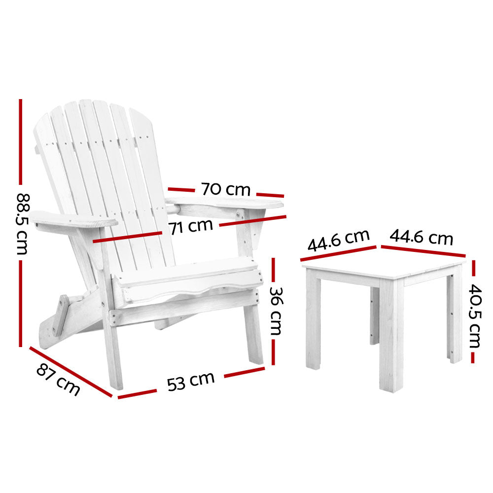 DSZ Product, feed-cond-new, feed-sl-DSZ Freight Payable, newGardeon 3Pc Adirondack Outdoor Table And Chairs Wooden Foldable Beach Chair White - Premium Furniture > Outdoor > Outdoor Sofas & Lounge Sets from Gardeon ! Shop Online Buy Now at S & D's Value Store Family Business Best Customer ServiceDSZ Product, feed-cond-new, feed-sl-DSZ Freight Payable, new