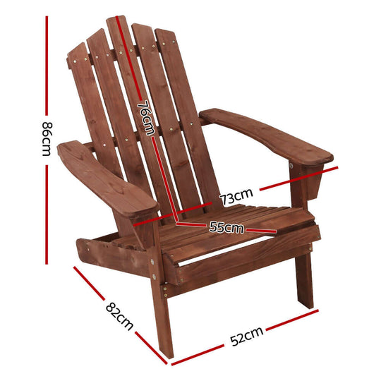 كراسي خارجية من Gardeon Adirondack كرسي شاطئ خشبي أثاث فناء حديقة بني