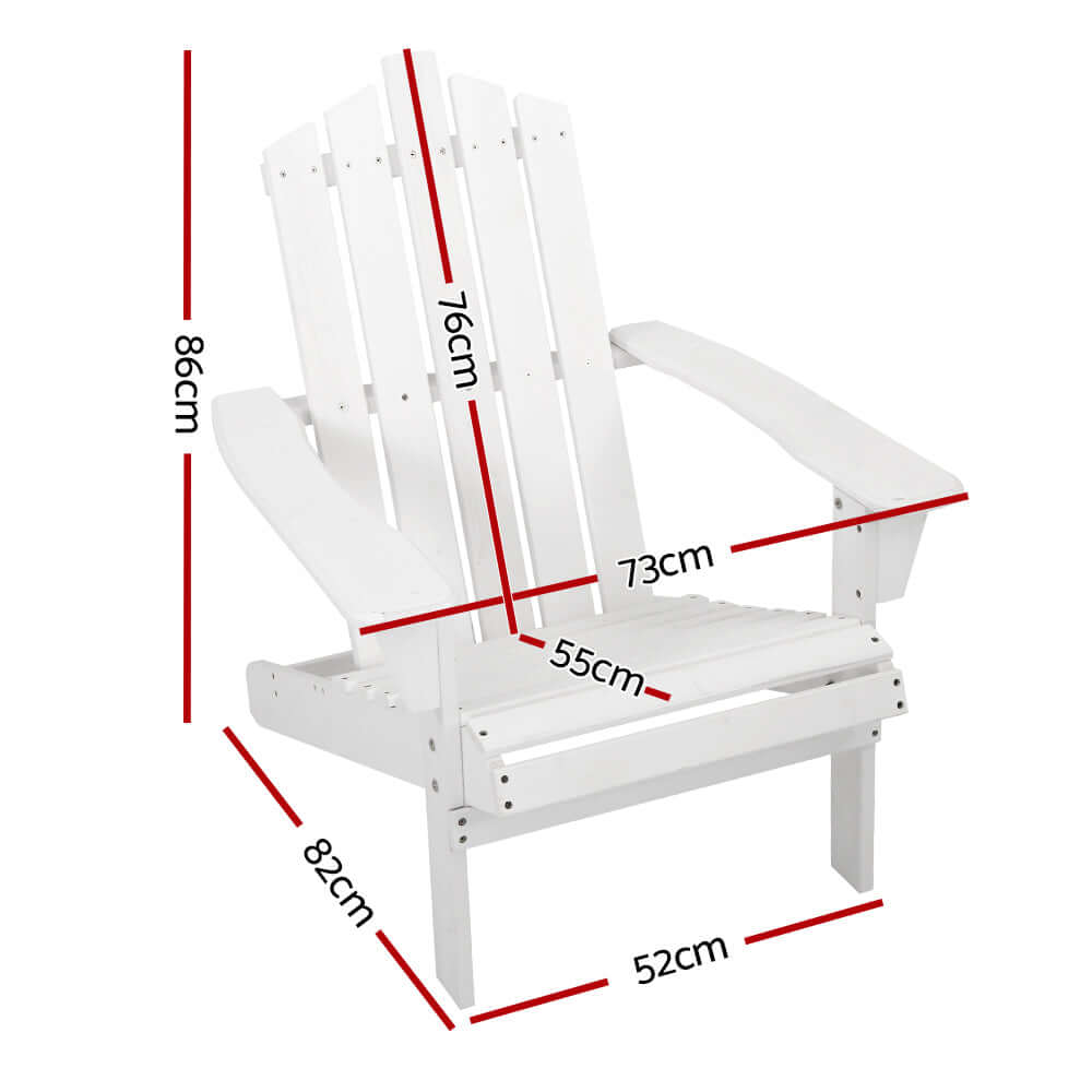 كراسي خارجية من Gardeon Adirondack كرسي شاطئ خشبي أثاث فناء حديقة أبيض