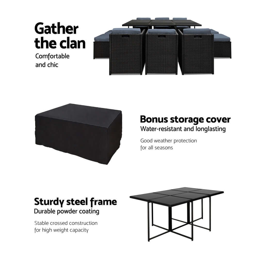 Gardeon Outdoor Dining Set with bonus storage cover and sturdy steel frame for quality, affordable outdoor dining.