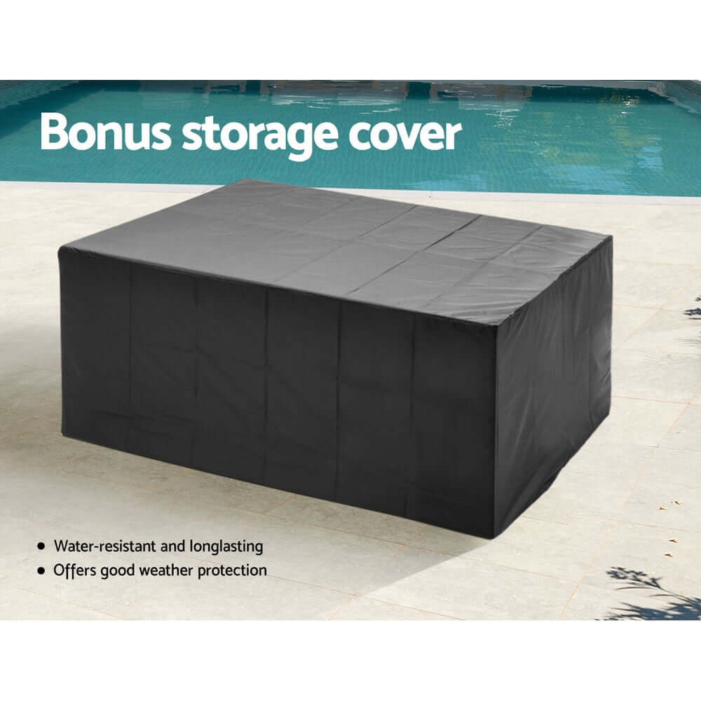 Water-resistant bonus storage cover for outdoor furniture, offering long-lasting weather protection.