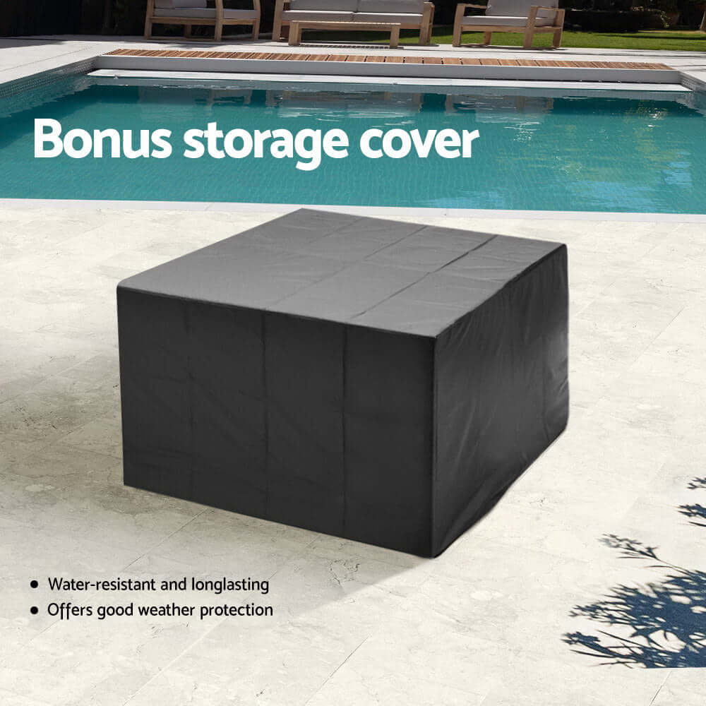 Bonus water-resistant storage cover for outdoor furniture, ensuring protection from weather elements.