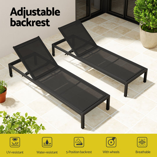 DSZ Product, feed-cond-new, feed-sl-DSZ Freight Payable, newGardeon Sun Lounge Outdoor Lounger Aluminium Folding Beach Chair Wheels Black - Premium Furniture > Outdoor > Outdoor Sofas & Lounge Sets from Gardeon ! Shop Online Buy Now at S & D's Value Store Family Business Best Customer ServiceDSZ Product, feed-cond-new, feed-sl-DSZ Freight Payable, new