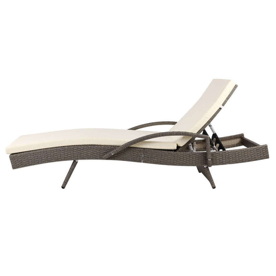 Gardeon Grey and Beige Wicker Sun Lounger, Adjustable Outdoor Beach Chair for Relaxation