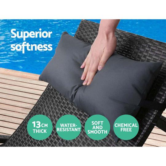 Comfortable water-resistant cushion for outdoor lounge chair, 13cm thick with superior softness and chemical-free materials.