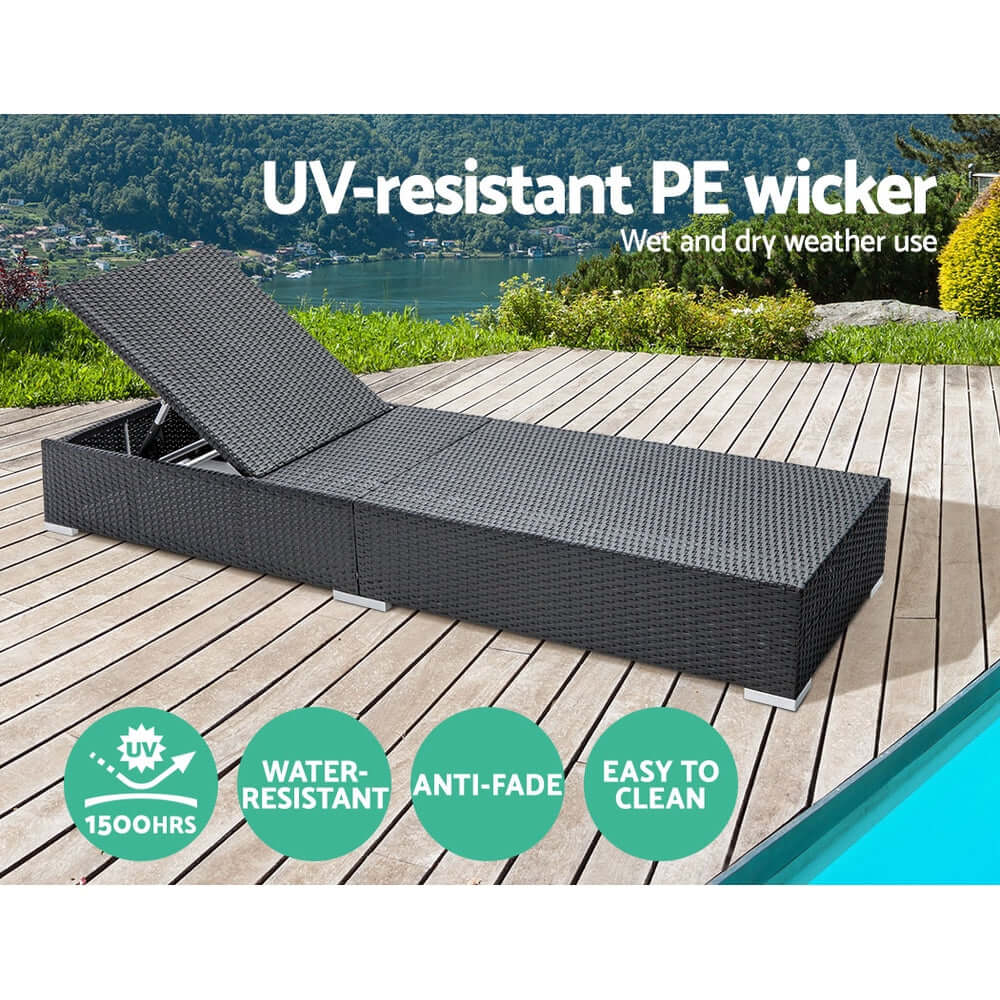 Gardeon sun lounge features UV-resistant PE wicker, perfect for outdoor use, durable, water-resistant and easy to clean.