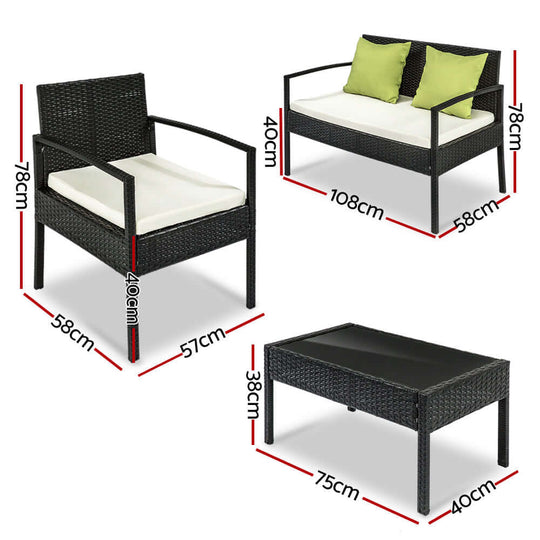 Gardeon outdoor sofa set includes 2 chairs and a coffee table, designed for stylish and affordable patio furniture.