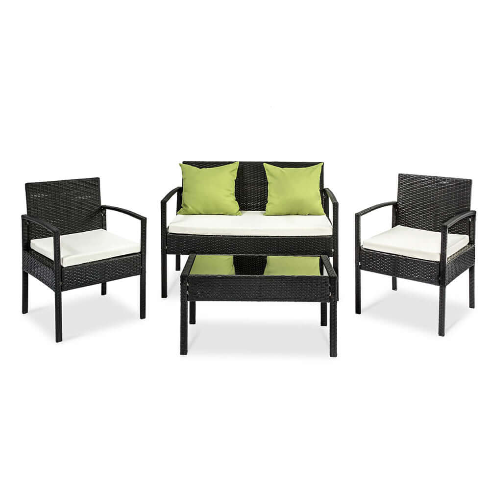 Gardeon outdoor sofa set with green cushions, affordable patio furniture for stylish backyards.