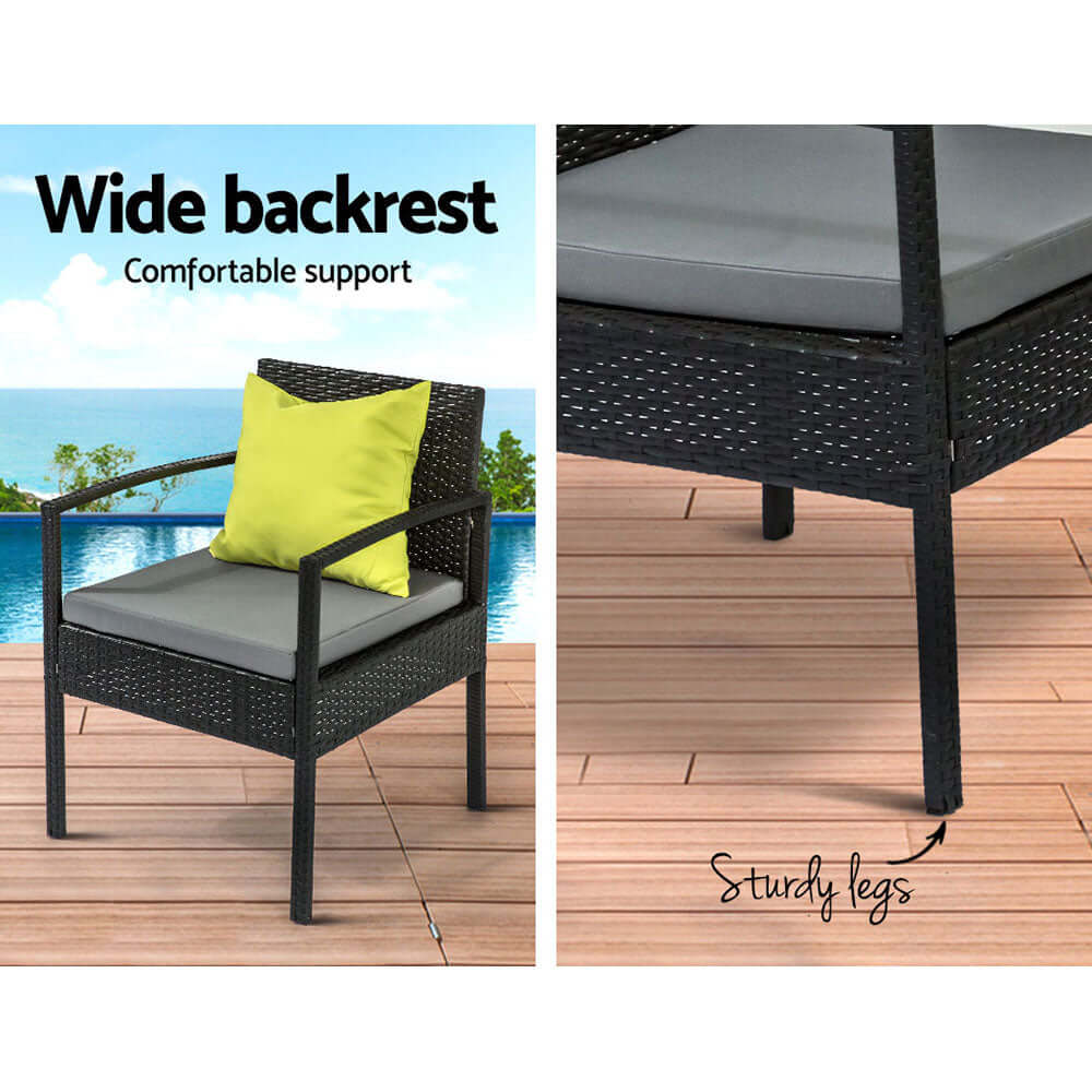 Gardeon outdoor sofa set chair with wide backrest, comfortable seat cushion, and sturdy legs for quality support.