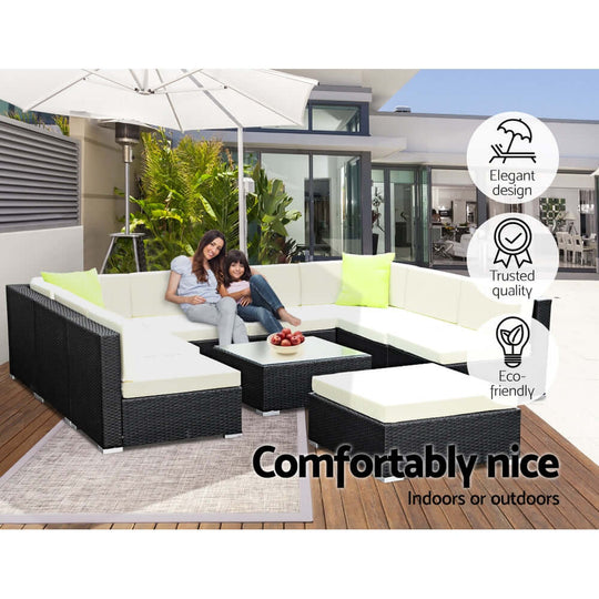 Gardeon 10-Piece Outdoor Sofa Set Wicker Couch Lounge Setting Cover